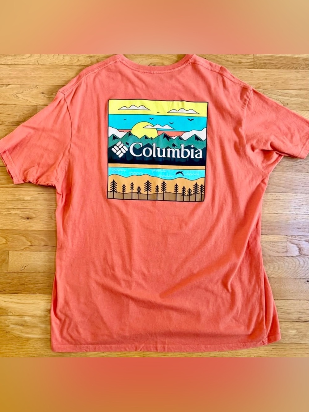 Columbia Graphic T Shirt 2XL Orange Outdoor Hiking Logo Tee